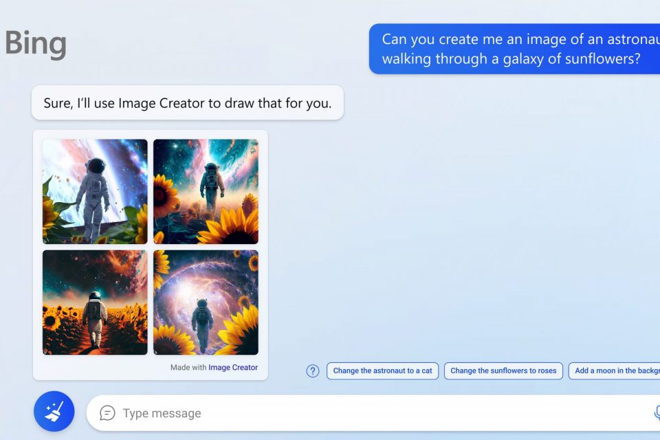 Imagen de un usuario que le pide a Bing crear la imagen de un astronauta