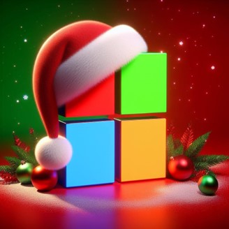 Ilustración del logo de Microsoft con decoración navideña