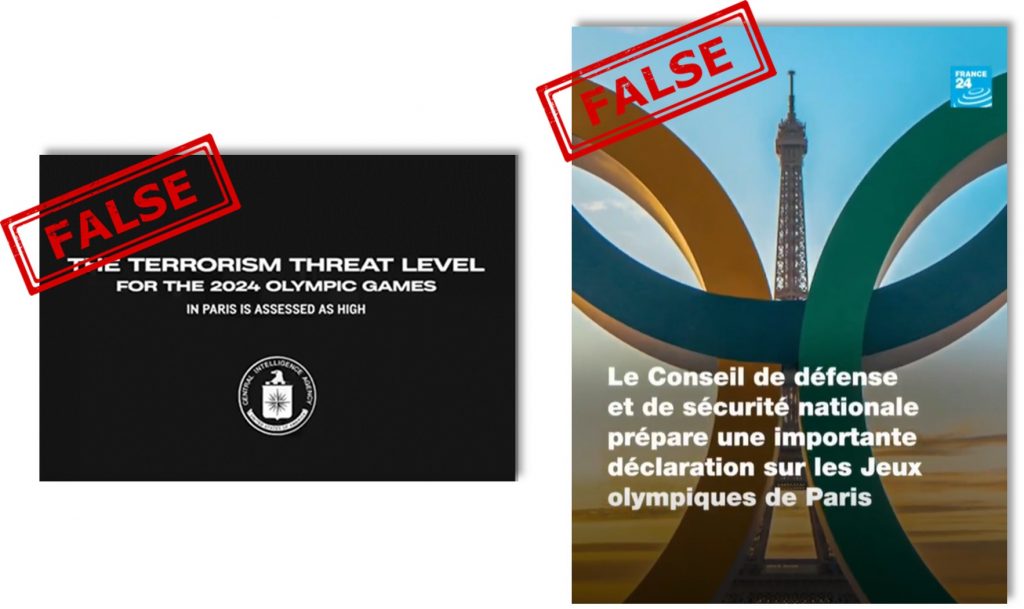 Un comunicado de prensa en video falso que advierte al público sobre posibles ataques terroristas en los Juegos Olímpicos de Verano de París 2024