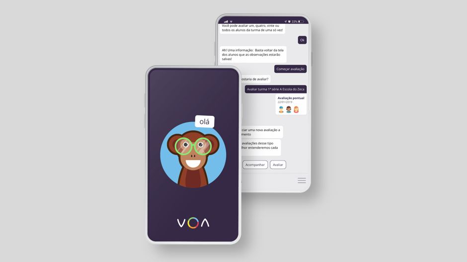Logomarca do VOA na tela do celular.