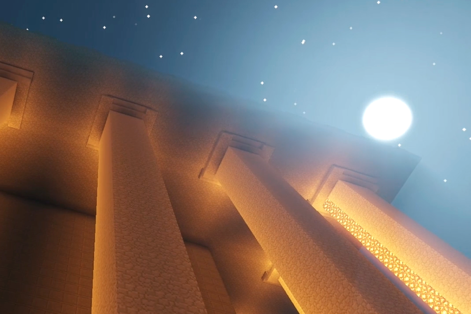 Imagem do templo de Bel recriado no Minecraft