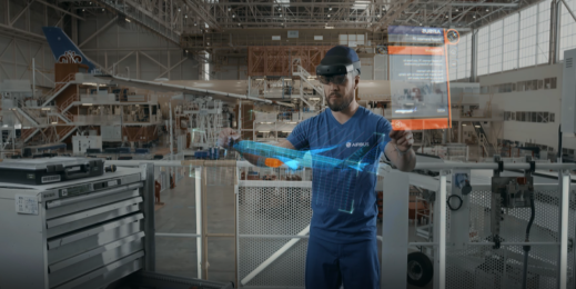 Engenheiro da Airbus usa o HoloLens.