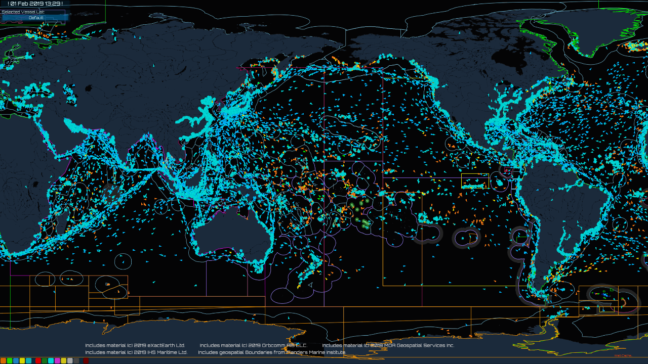 Tela com pontos identificando pesca ilegal no mapa mundi.