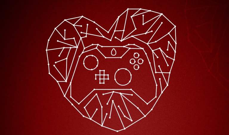 Símbolo do Gamer Blood: desenho de um coração com um controle de videogame no meio.