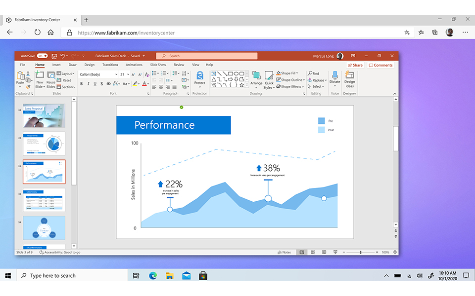 Personalizado: O Windows 365 é a sua experiência personalizada do Windows 10 ou Windows 11 – incluindo seus aplicativos como o PowerPoint – com transmissão da nuvem para qualquer dispositivo. 