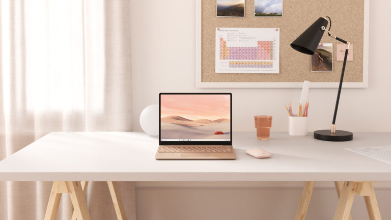 a Microsoft Surface Go laptop on a desk