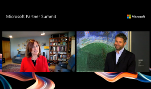 Gavriella Schuster and Albertos Bourlas talking at Partner Summit