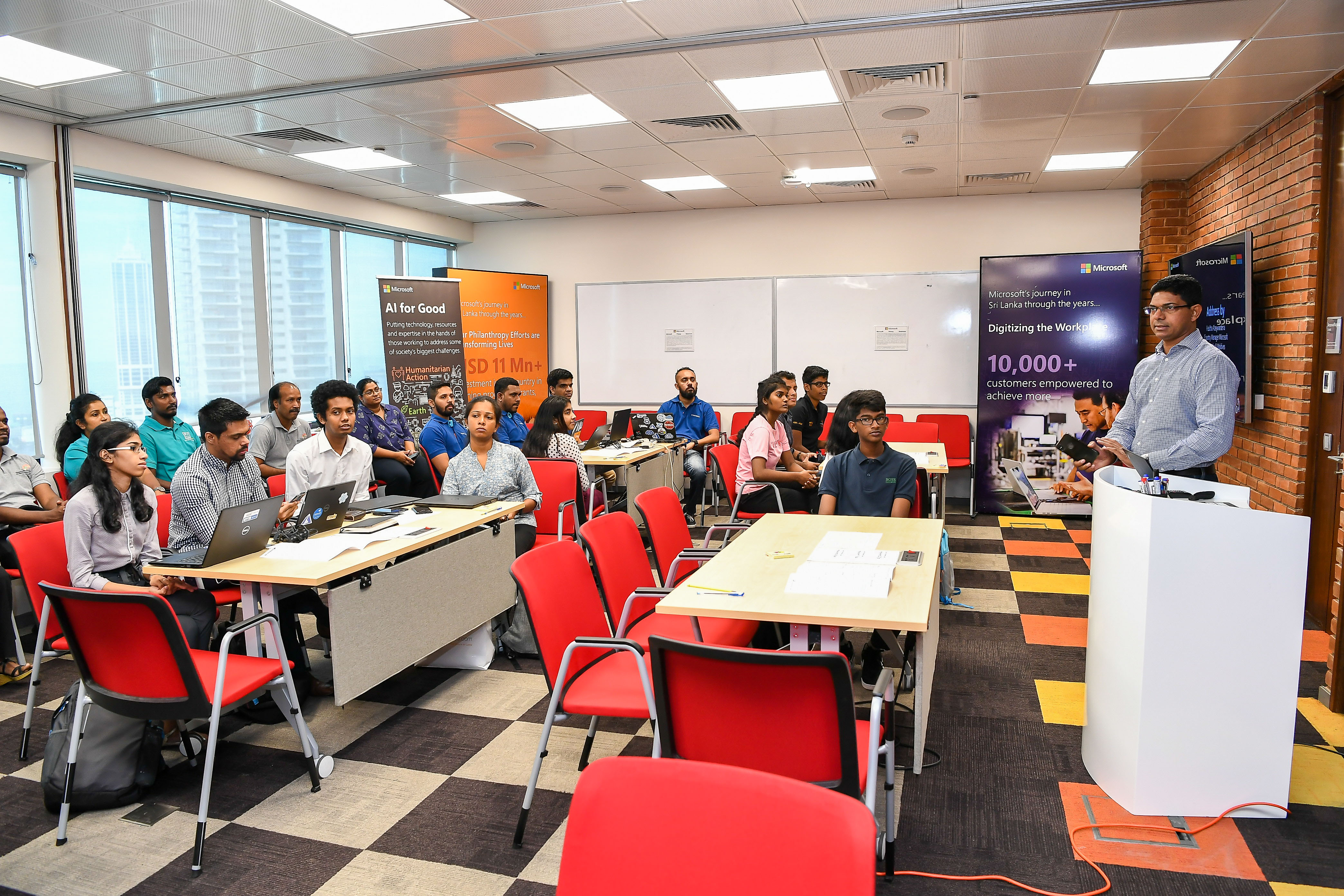 Hasitha Abeywardena, Country Manager, Microsoft Sri Lanka & Maldives, speaking at the AI for Accessibility Hackathon in Sri Lanka