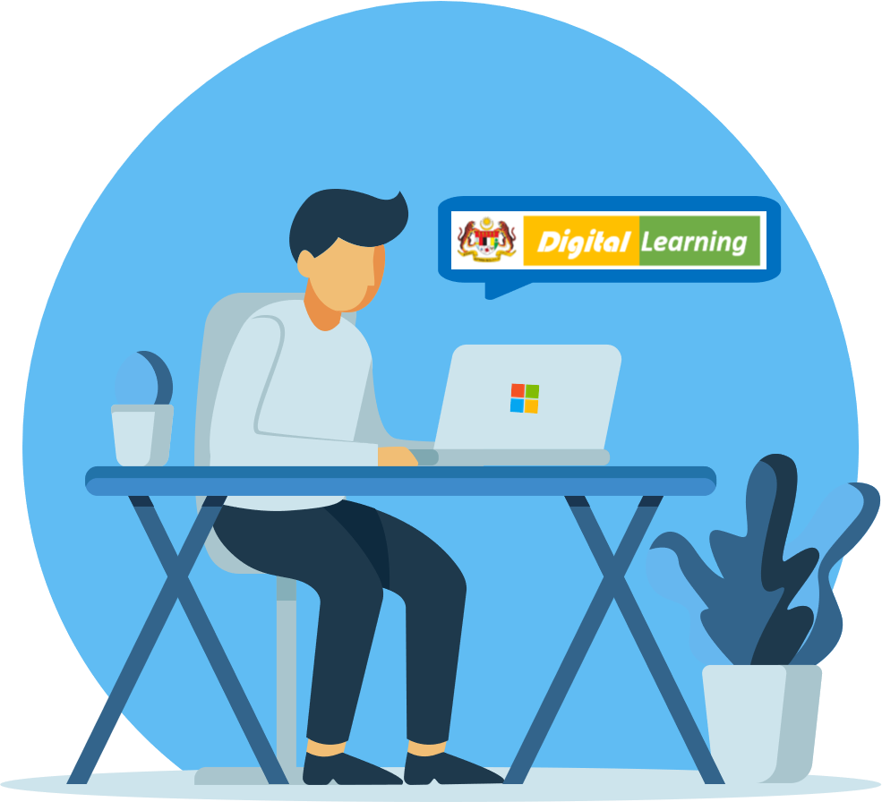 Infographic of man working on a Microsoft Laptop with Digital Learning logo