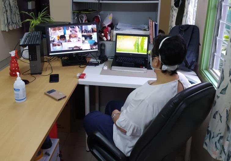 Tracy, Head of Rehabilitation at National Stroke Association of Malaysia (NASAM), conducts virtual meetings with her team of therapists via Microsoft Teams