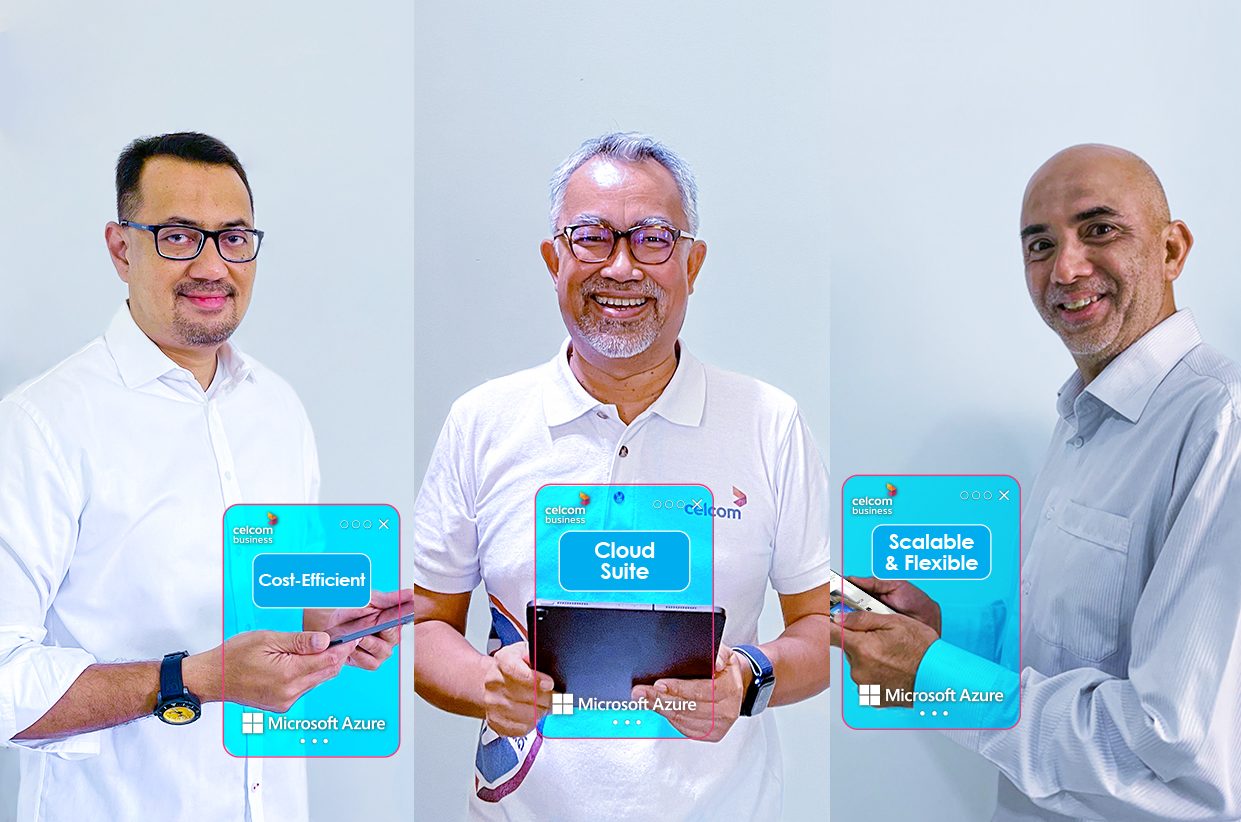 A photo of Celcom and Microsoft executives holding tablets