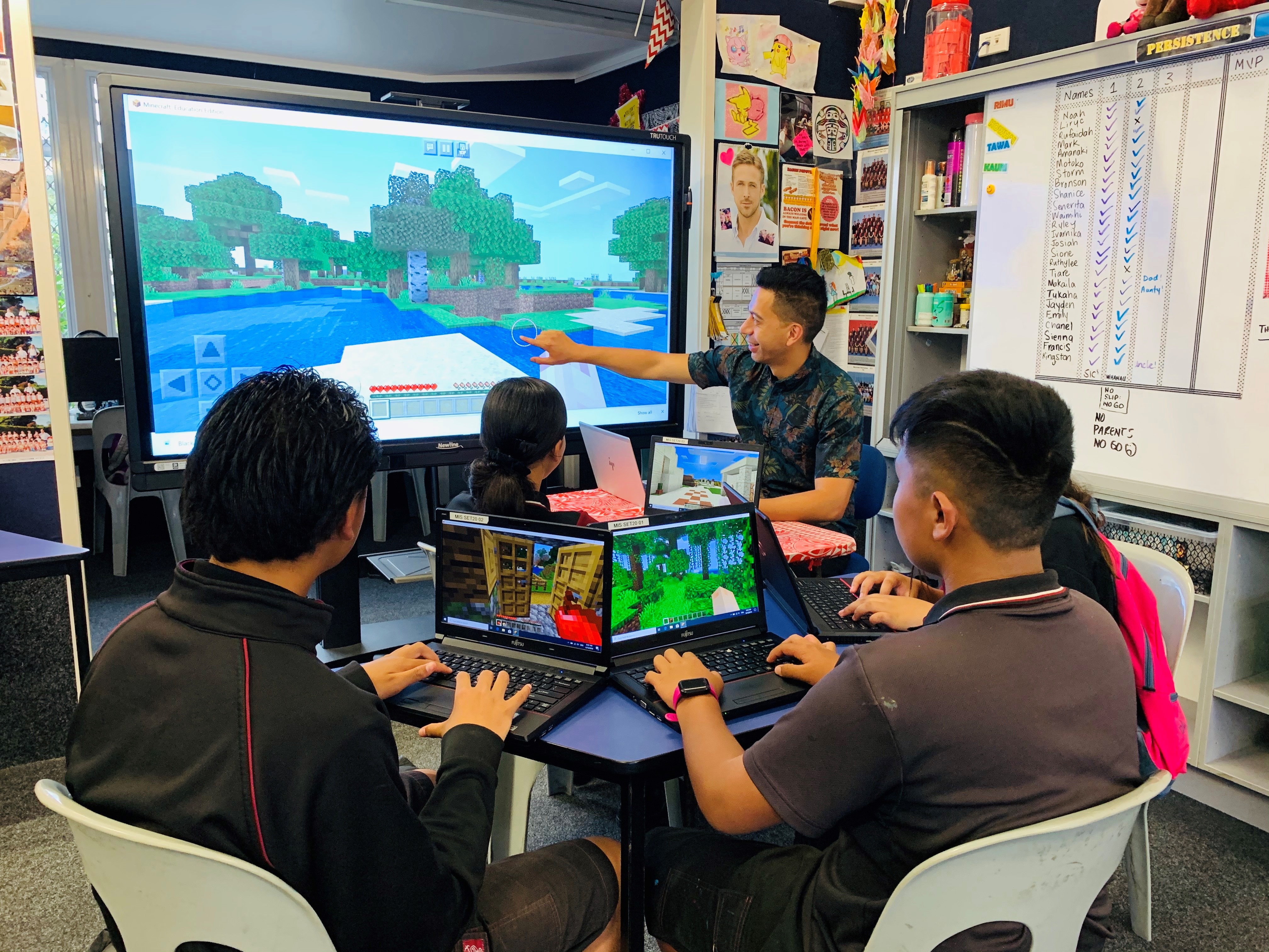Students playing Minecraft