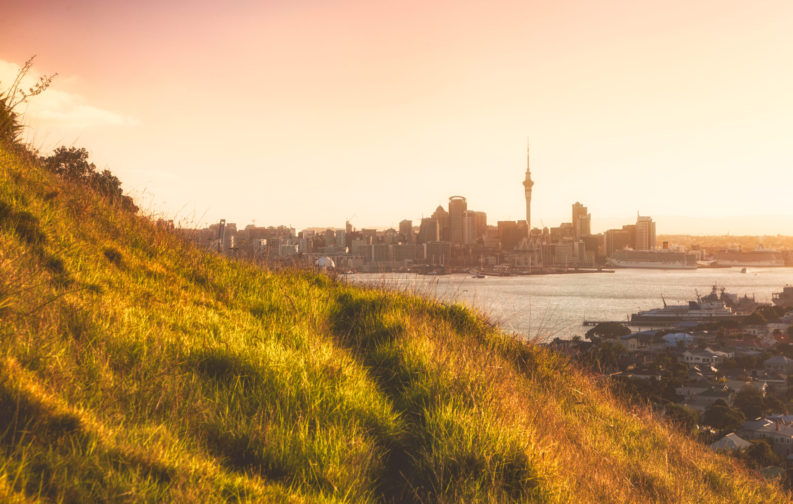 View of Auckland from Mt Victoria, Devonport just before Sunset.