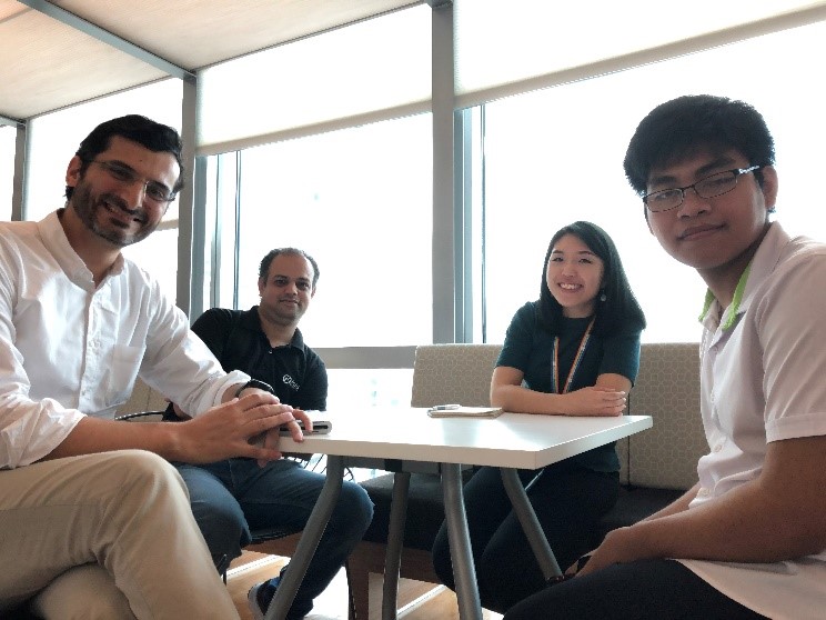 Jun Hui together with his Microsoft coaches, from left to right: Joao Bilhim, Mayur Tendulkar, Karynne Choong