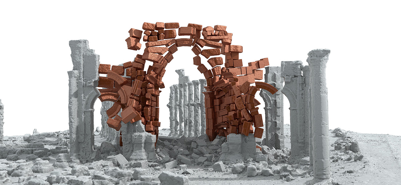 3D-Modell von Iconem das zeigt, wie Palmyras historische Bögen wieder aufgebaut werden könnten
