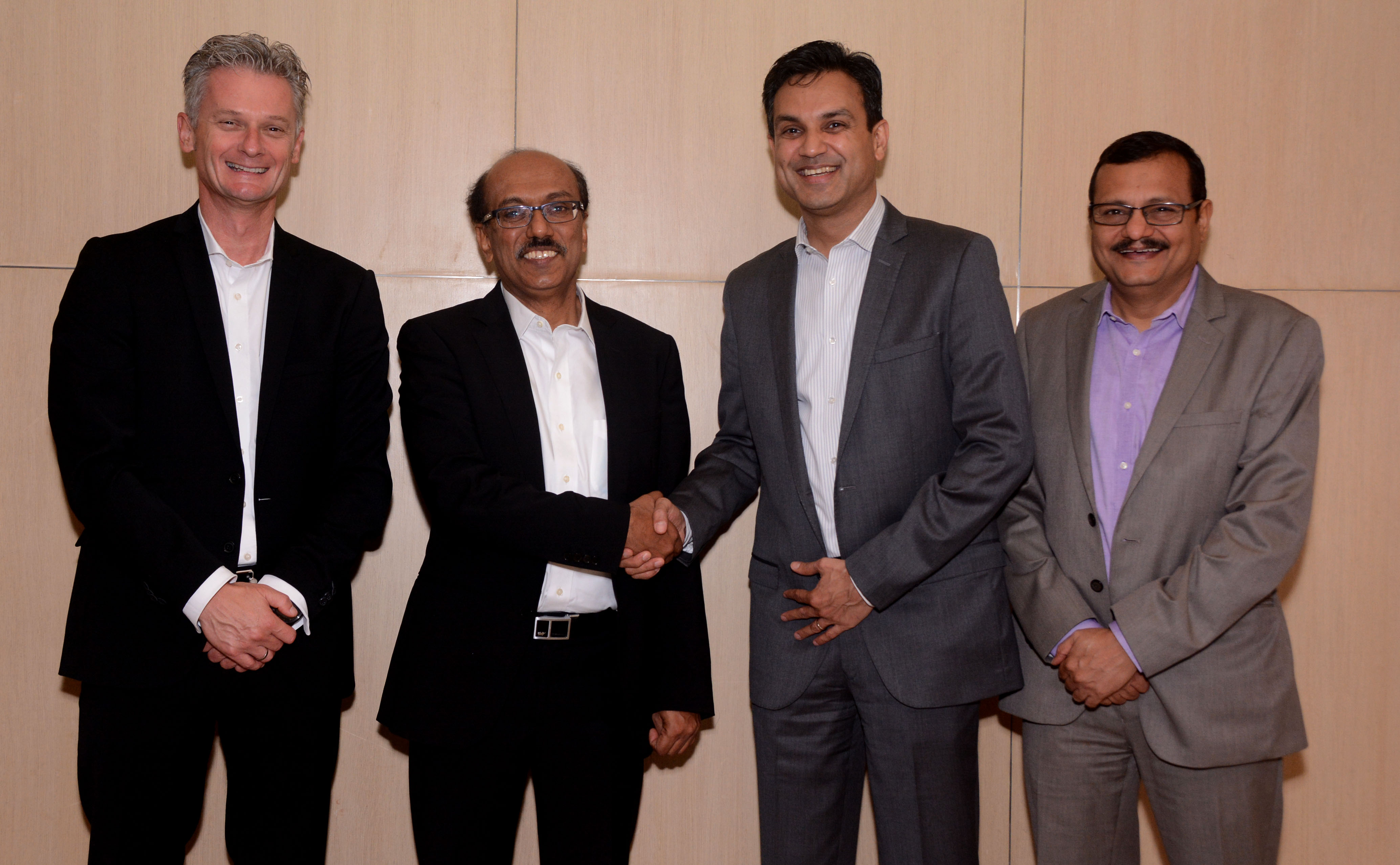 (L–R) Ralph Haupter, Corporate VP & President Asia, Microsoft; Virender Aggarwal, CEO, Ramco Systems, Anant Maheshwari, President, Microsoft India; and, Raghvendra Tripathi, Head – India Operations, Ramco Systems announcing the launch of the joint offering