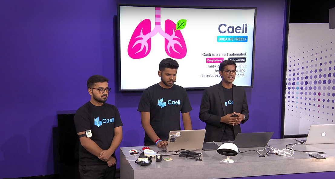 Team Caeli presenting to the judges during the 2019 Imagine Cup World Championship at Microsoft Build in Seattle on May 6, 2019.