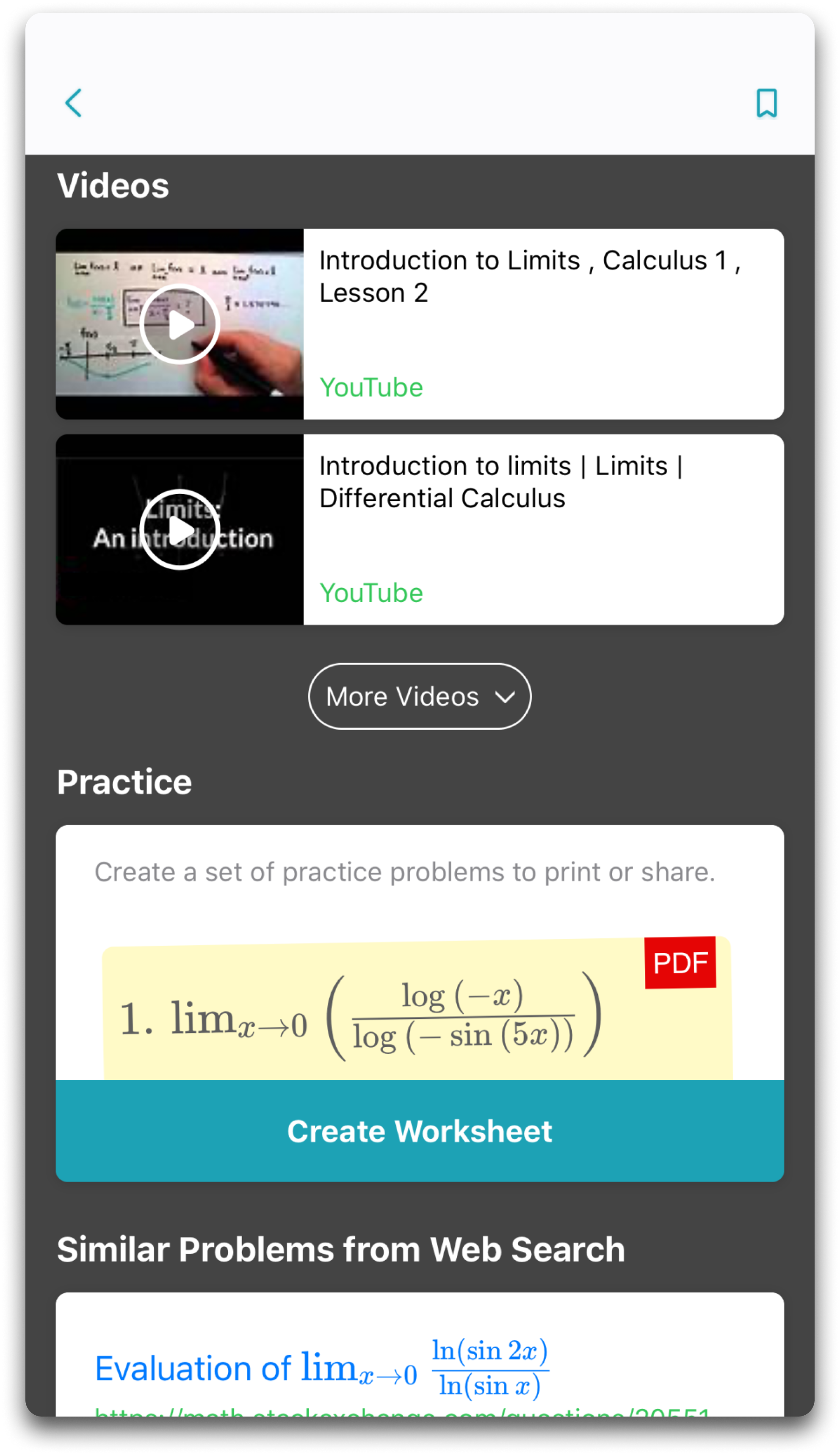 Video tutorials and worksheet for understanding calculus in Microsoft Math Solver App