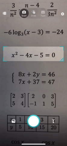 Microsoft Math Solver App showing step-by-step solution of a mathematical equation