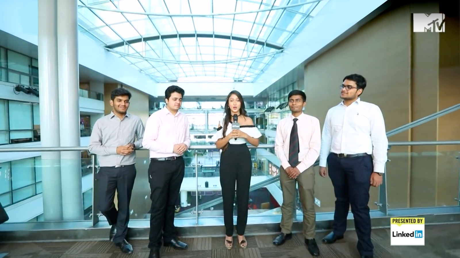 IIT Dhanbad graduate Rishabh Bharti (fourth from left) with MTV VJ Krissann Barretto and other participants at the Microsoft campus. Bharti was the winner of LinkedIn-MTV Get a Job Season Four.