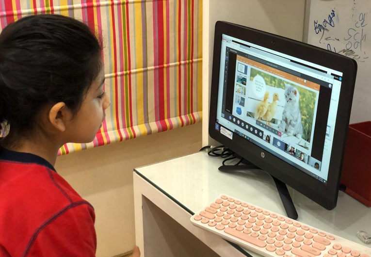A student attending online class through Microsoft Teams