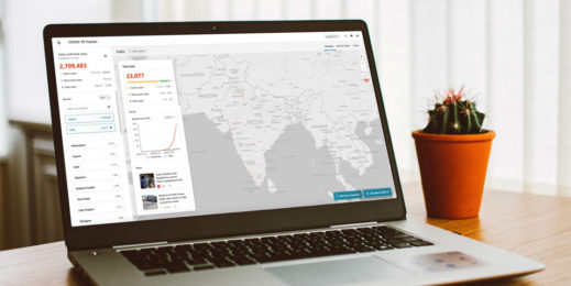 Screen displaying a Bing covid tracker in India