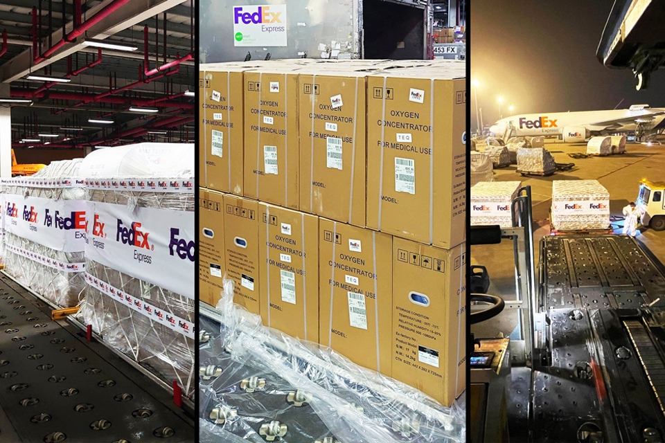 Photos of packed Fedex containers