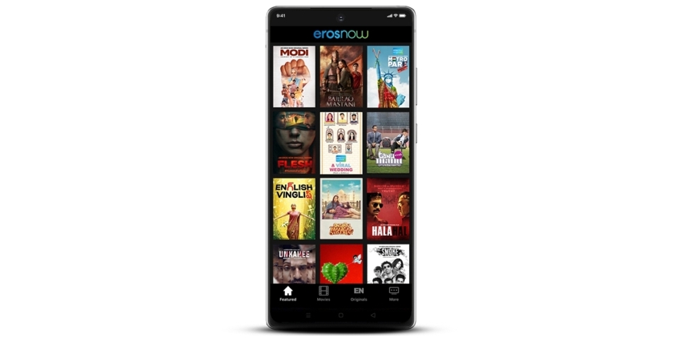 A stock image of Eros Now app running on a smartphone