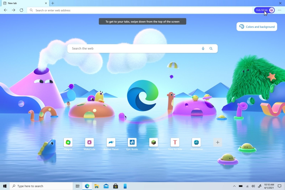 Screenshot of enabling kids mode in Microsoft Edge