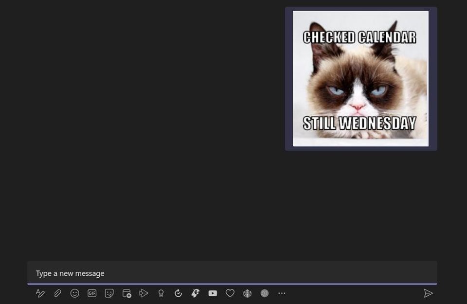 Screenshot of the built-in meme generator on Microsoft Teams