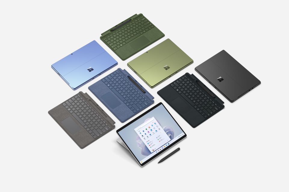 a flat lay image of Surface Pro 9 devices