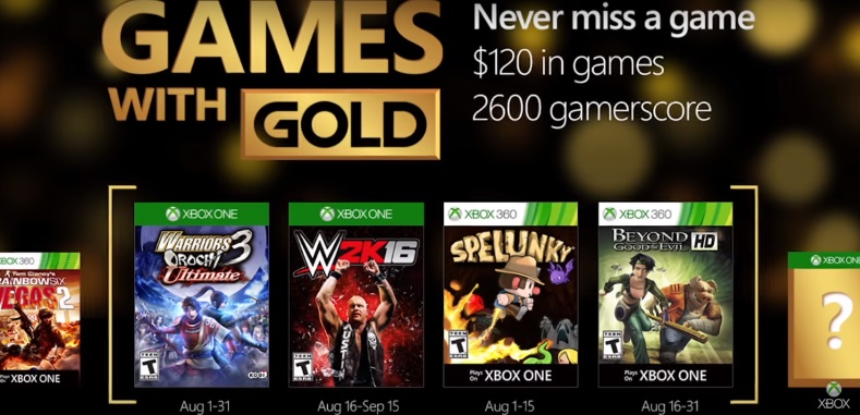 August 2016 xbox Games with Gold