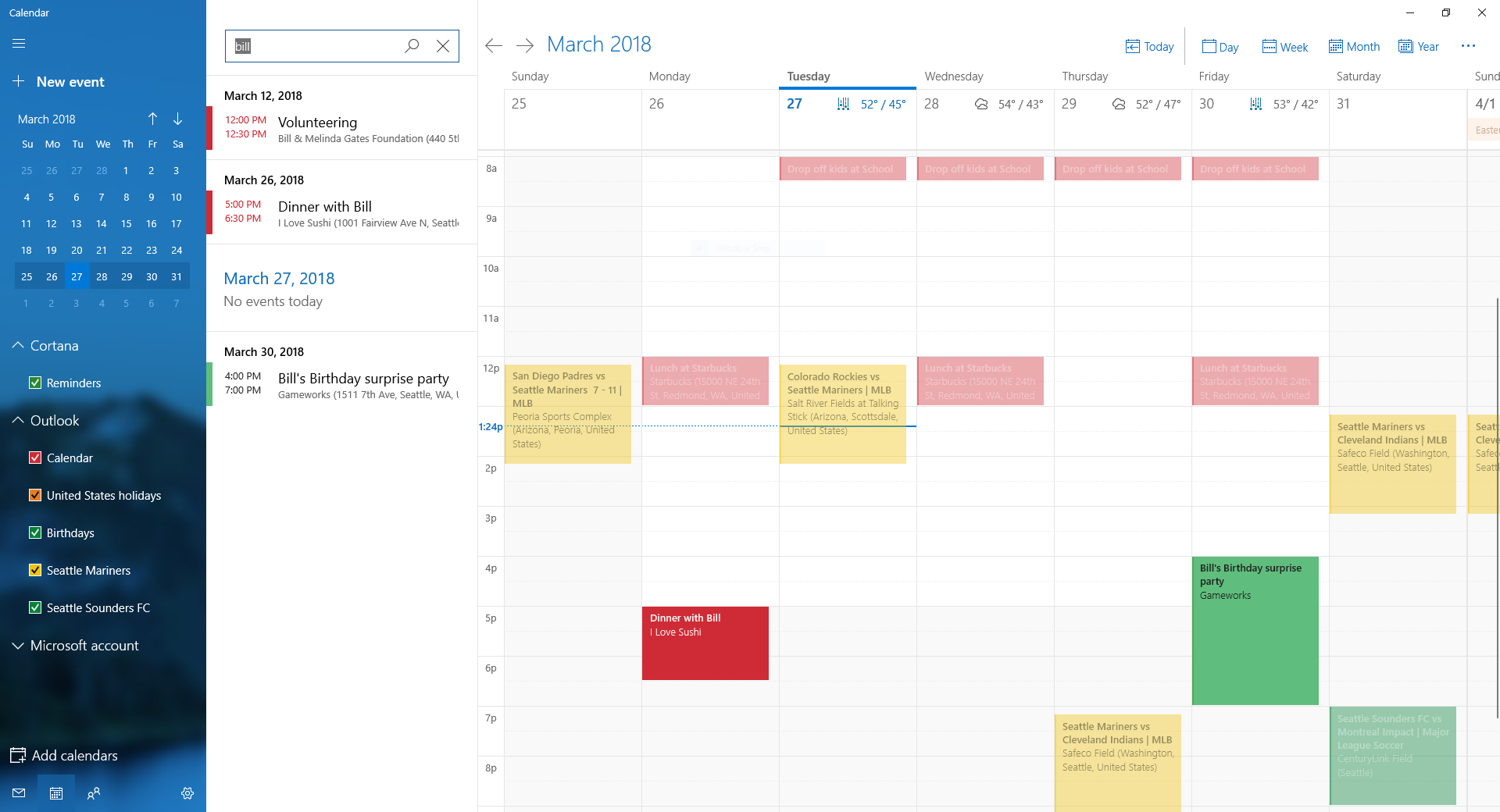 В приложении «Календарь» для Windows 10 доступен поиск