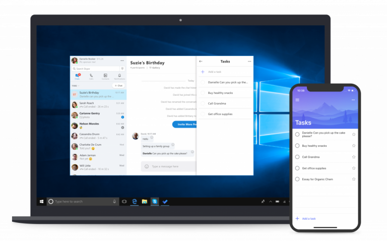 На экране ПК обновленный Skype для Windows 10