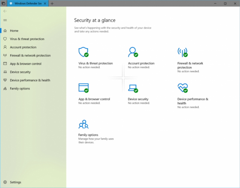 На снимке экрана видно, что Windows Security обновлено в стиле Fluent Design