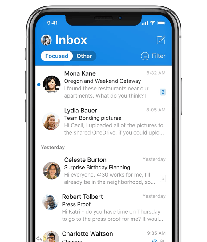 Анимированный скриншот: поиск в обновленном приложении Outlook для iOS