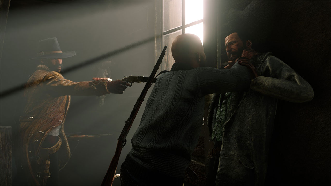 Нападение бандитов. Сцена из игры Red Dead Online
