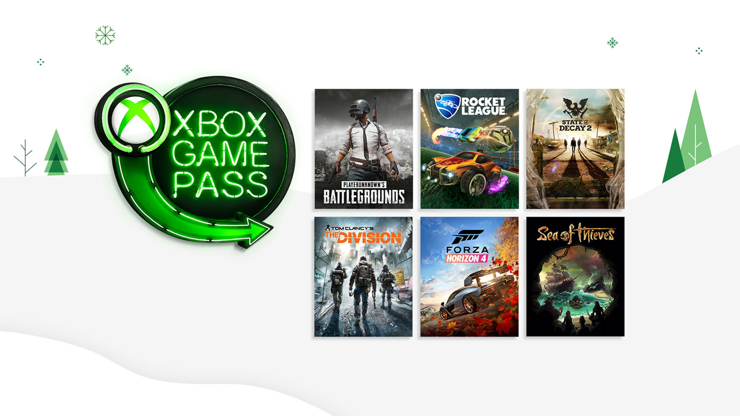 логотип подписки Xbox Game Pass и обложки игр