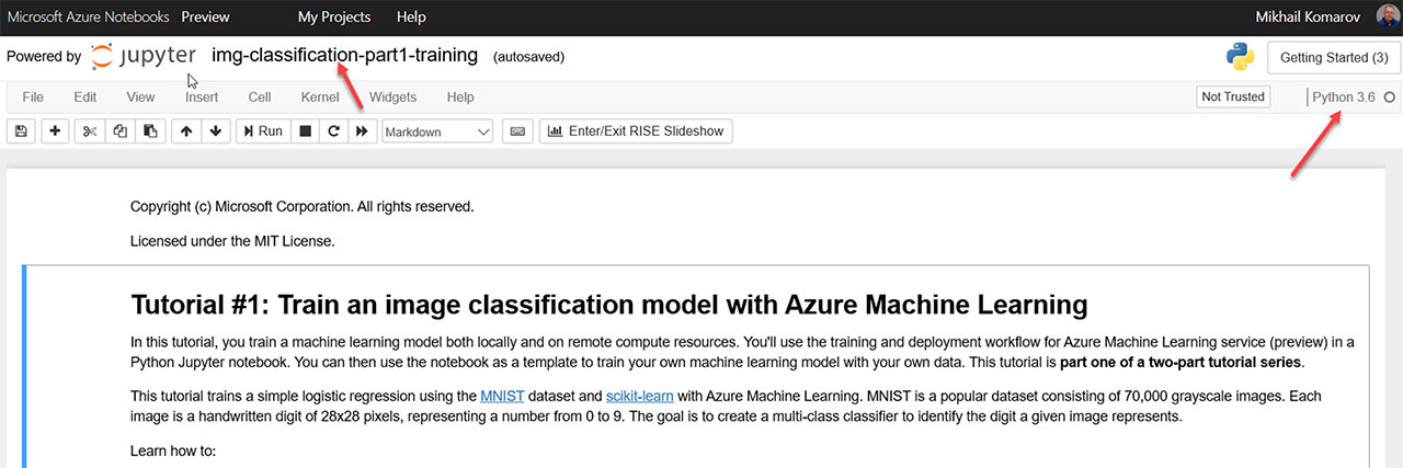 скриншот для иллюстрации работы с Azure Machine Learning Service