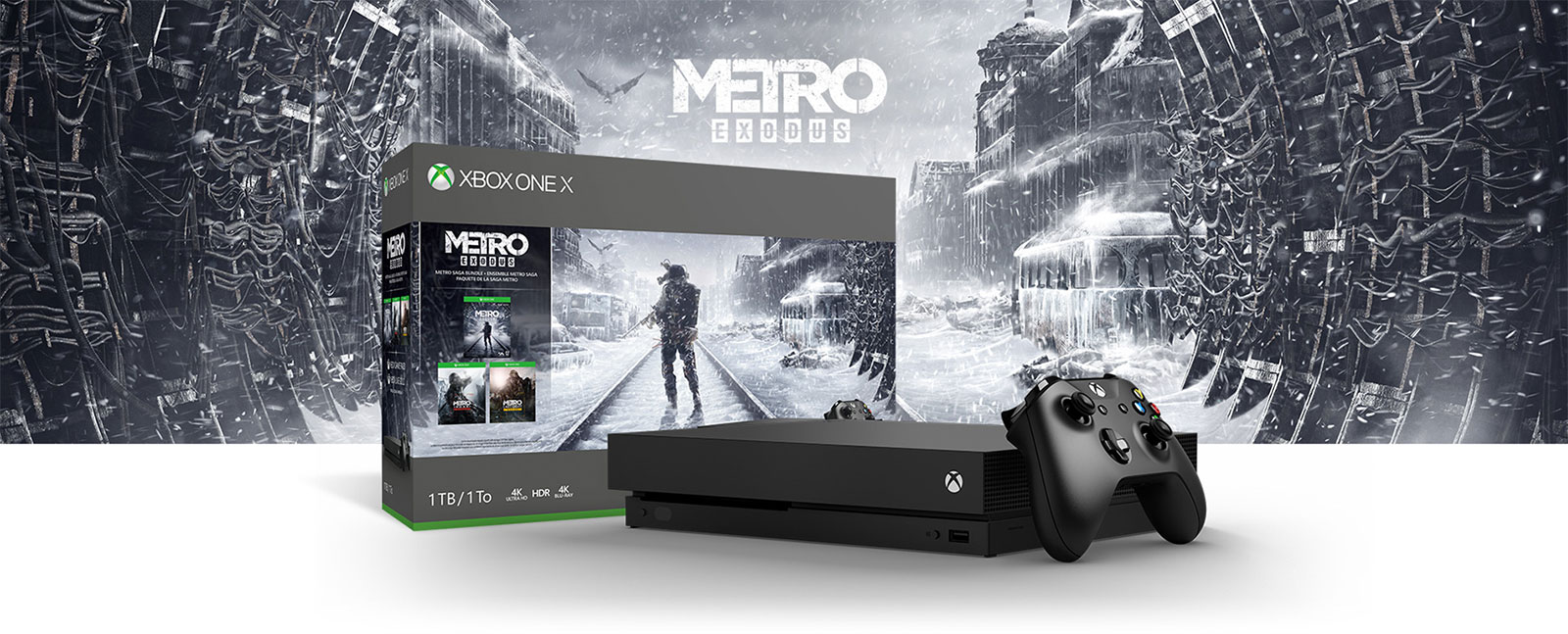 Коробка консоли Xbox с игрой Metro Exodus