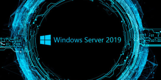 Стилизованный логотип Windows Server 2019 на черном фоне