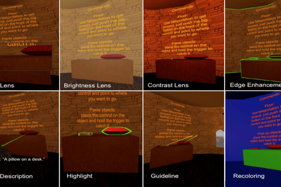 Кадр из ролика про SeeingVR набор из 14 инструментов, позволяющих людям с нарушениями зрения лучше воспринимать виртуальную реальность.