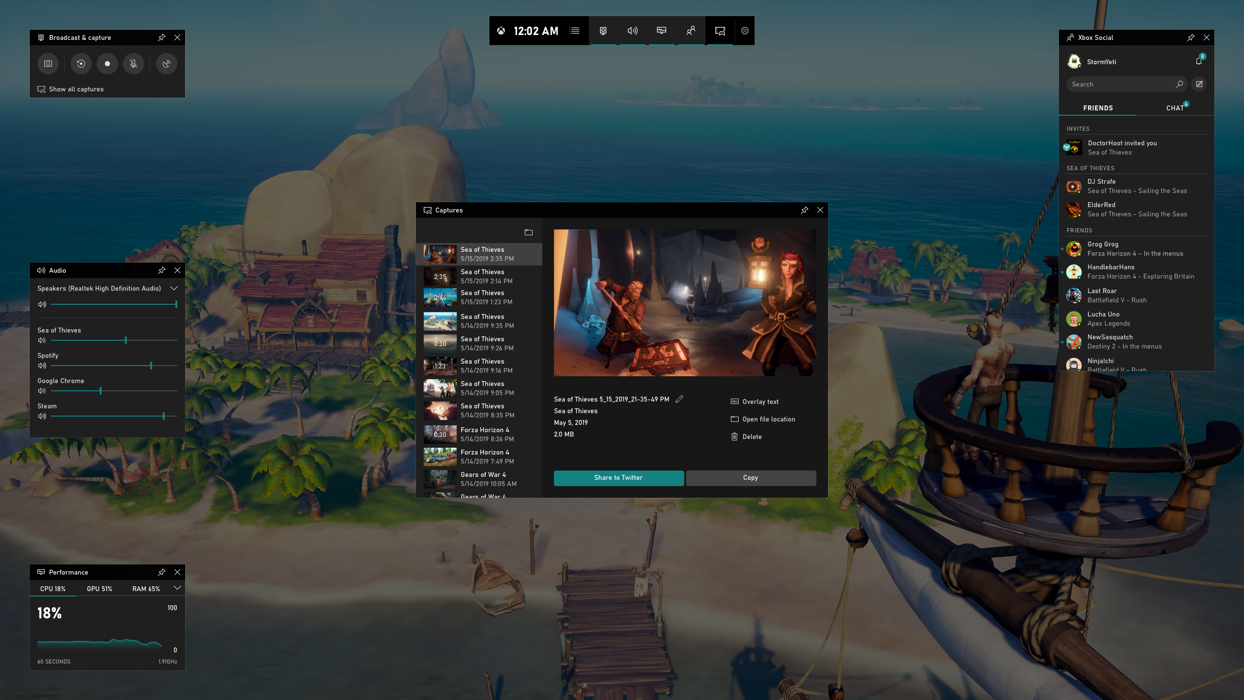 Снимок экрана: Прямые трансляции и запись игрового процесса в Xbox Game Bar