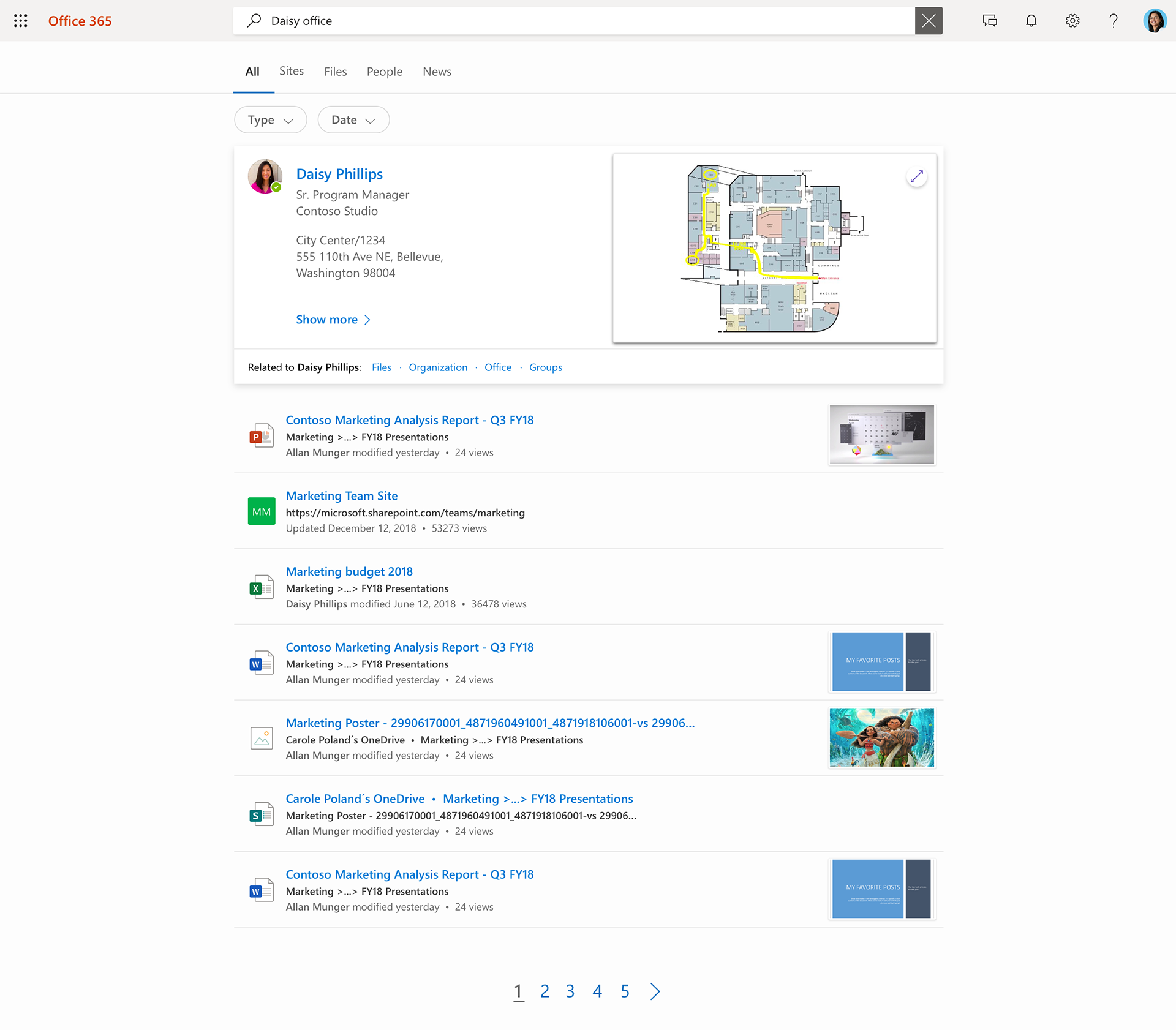 Скнимок экрана: Microsoft Search в действии