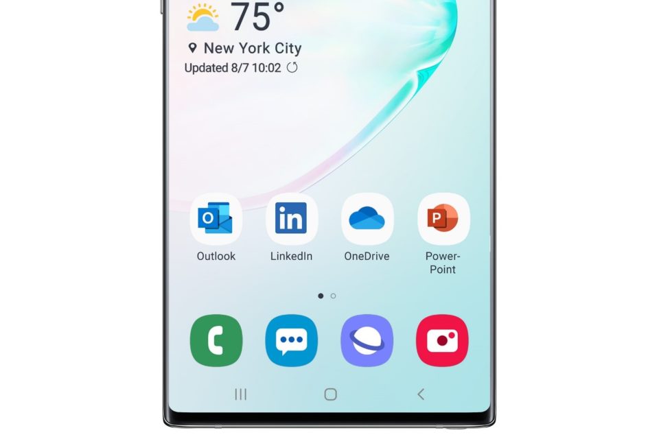 Иконки приложений и сервисов Microsoft на экране Samsung Galaxy Note10