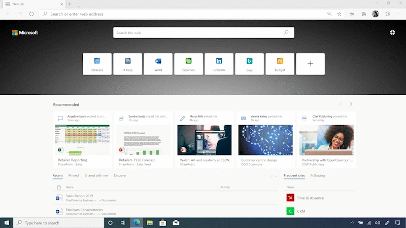 Анимированный снимок экрана нового браузера Microsoft Edge в режиме легаси