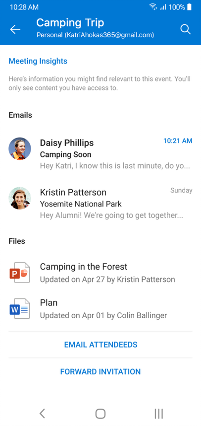 Удобный поиск материалов по встречам в приложении Outlook для Android