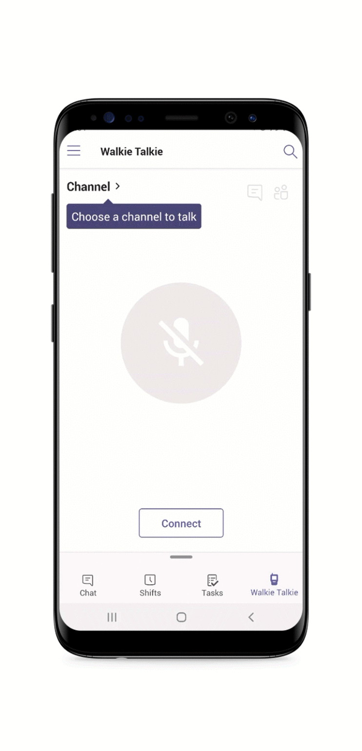 Снимко экрана смартфона интерфейс Teams Walkie Talkie для Android
