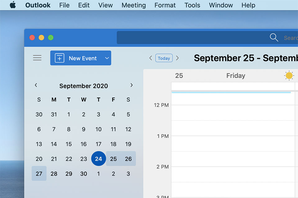 Снимок экрана iCloud в новом Outlook для Mac