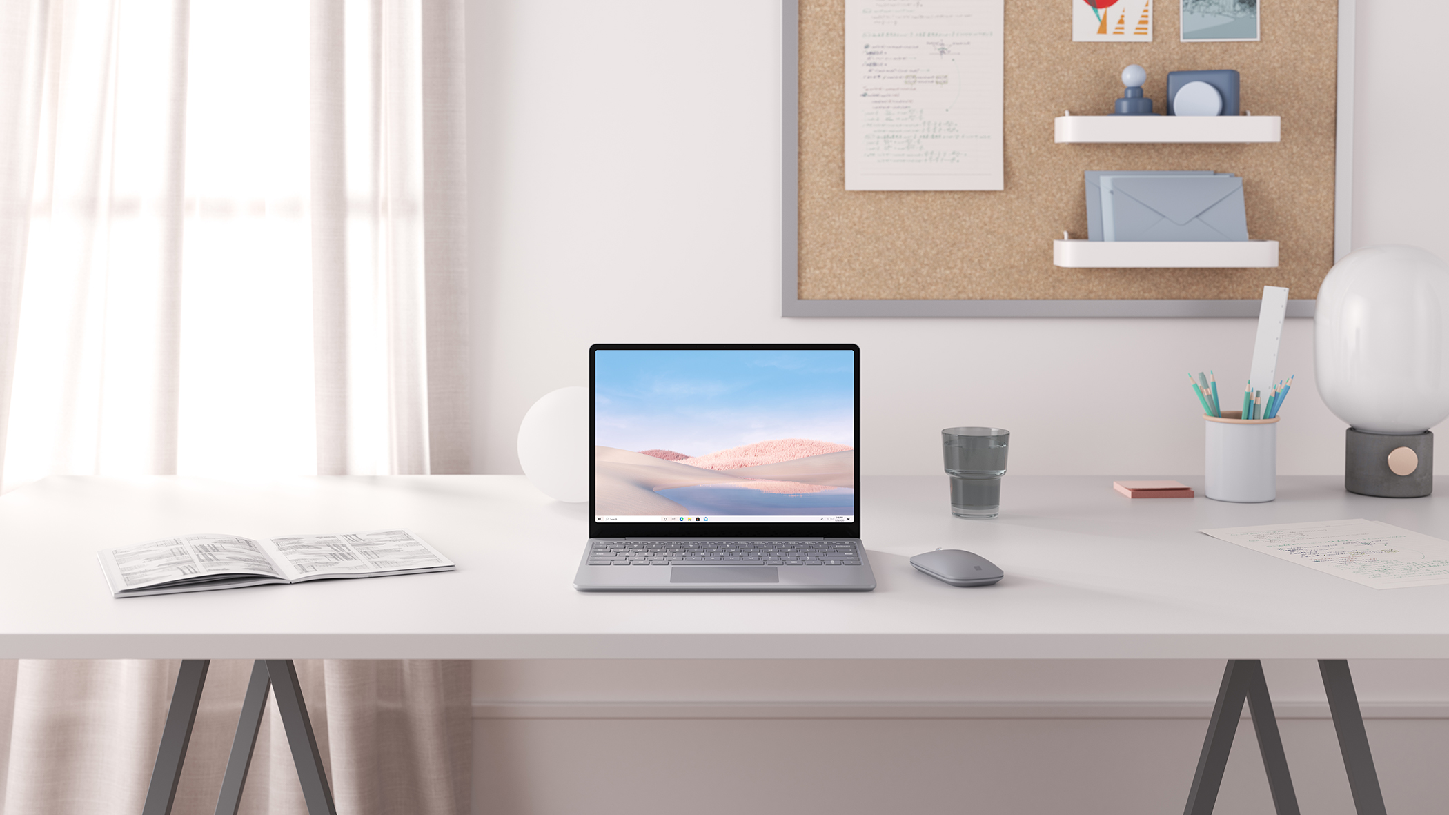 Microsoft Surface Go on a white desk